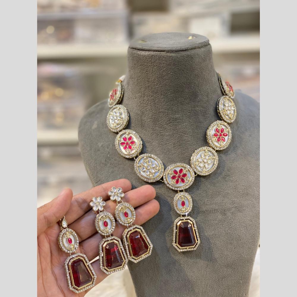 Hira Collections Glamorous Kundan And Crystal Stone Necklace Set