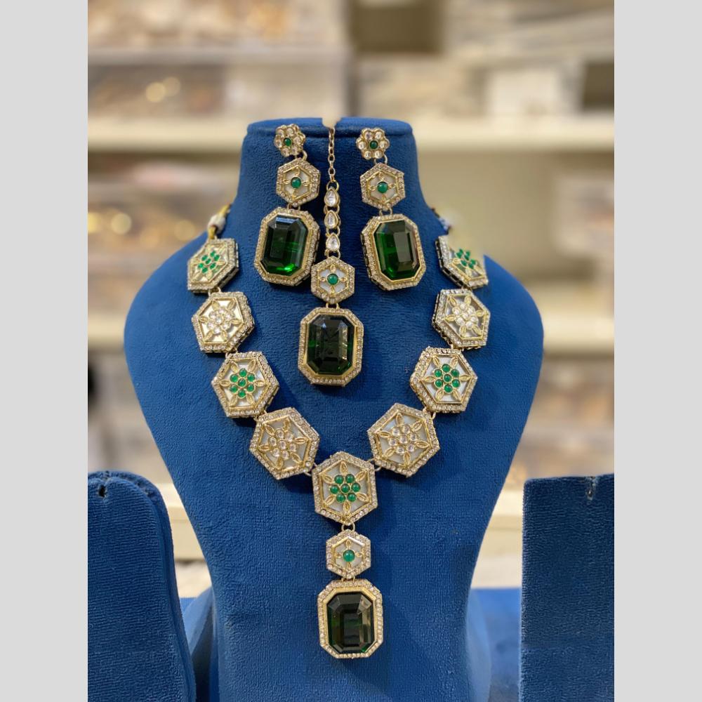 Hira Collections Glamorous Kundan And Crystal Stone Necklace Set