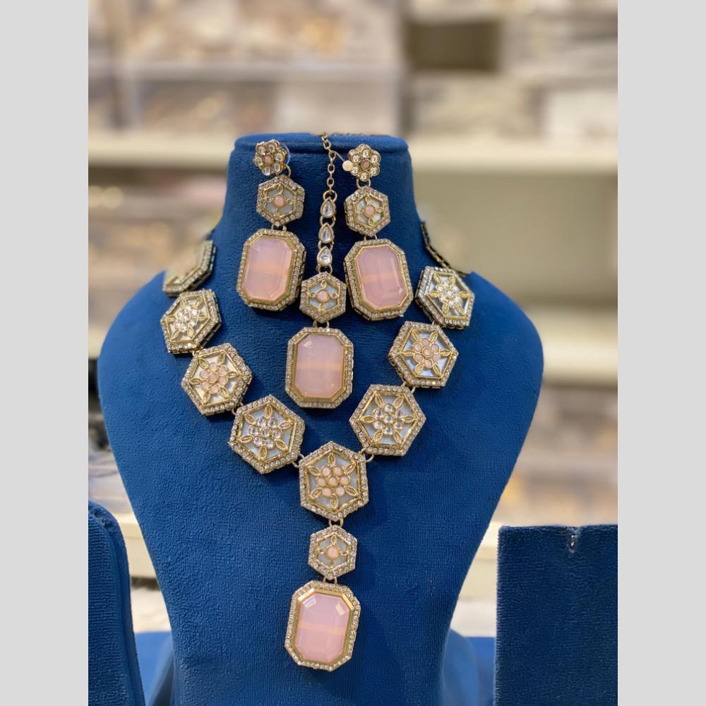 Hira Collections Glamorous Kundan And Crystal Stone Necklace Set