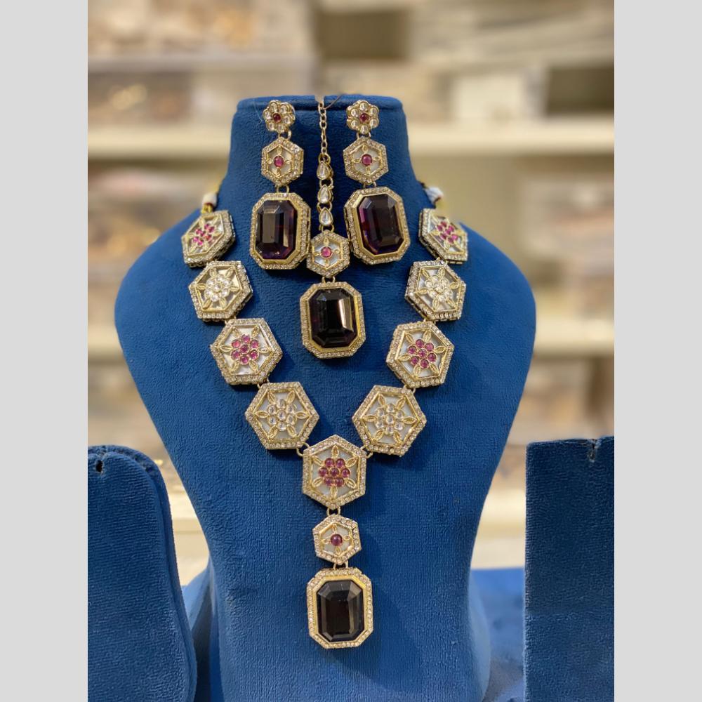 Hira Collections Glamorous Kundan And Crystal Stone Necklace Set
