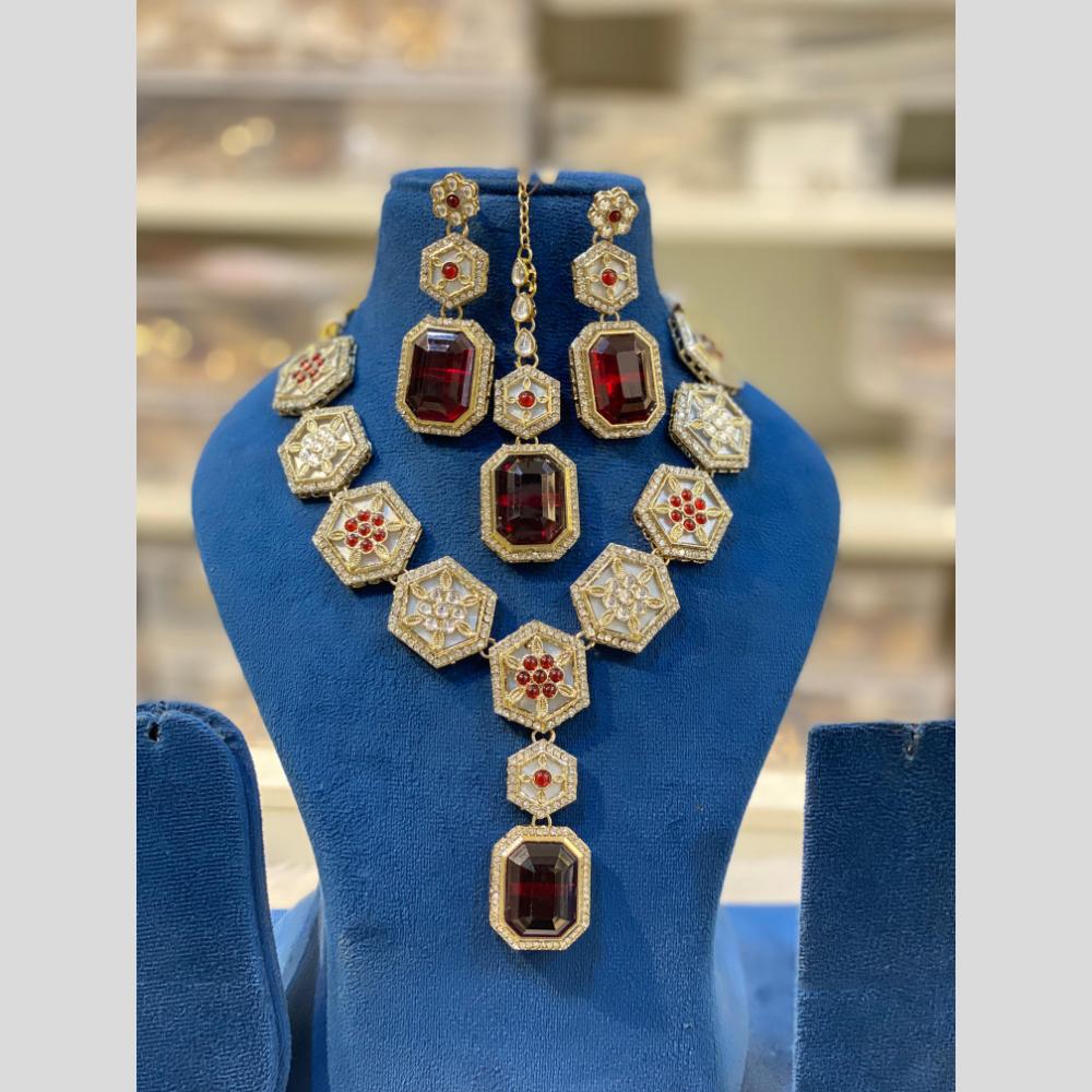 Hira Collections Glamorous Kundan And Crystal Stone Necklace Set