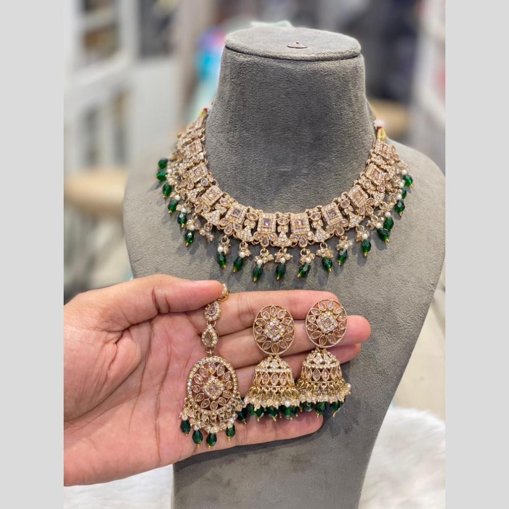 Hira Collections Grand Crystal Stone And Pearl Choker Necklace Set 