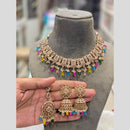 Hira Collections Grand Crystal Stone And Pearl Choker Necklace Set