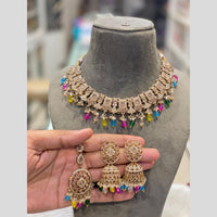 Hira Collections Grand Crystal Stone And Pearl Choker Necklace Set