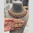 Hira Collections Grand Crystal Stone And Pearl Choker Necklace Set