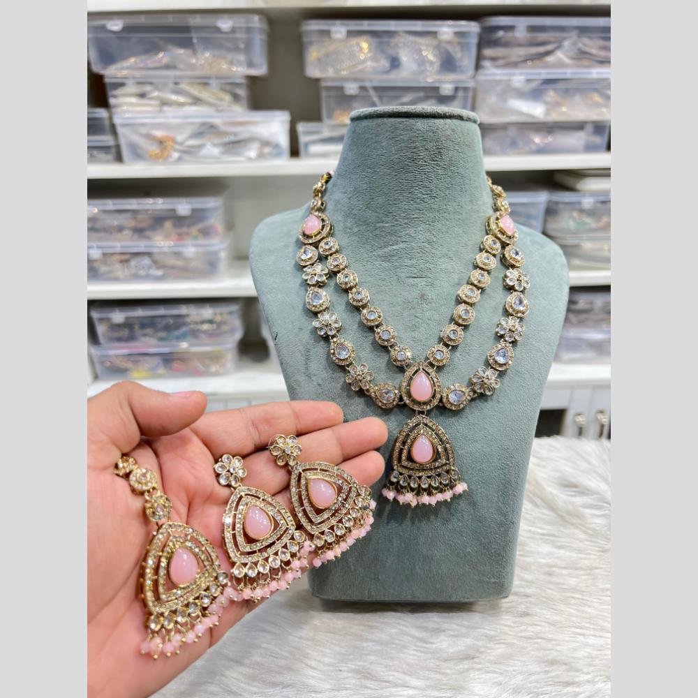 Hira Collections Grand Crystal Stone And Pearl Necklace Set