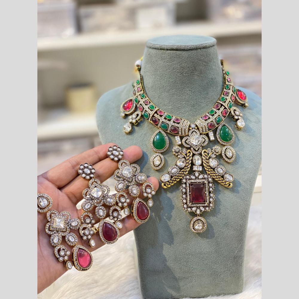 Hira Collections Glamorous Kundan And Pota Stone Necklace Set