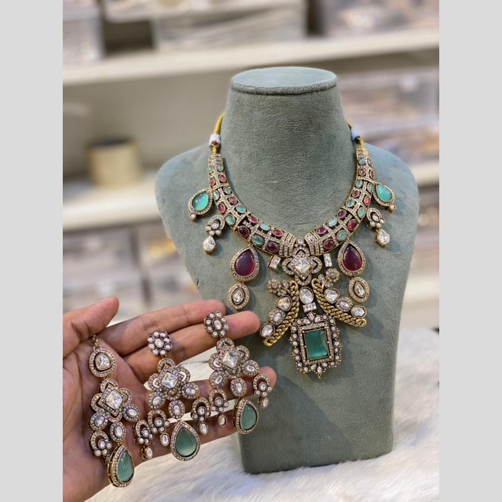 Hira Collections Glamorous Kundan And Pota Stone Necklace Set