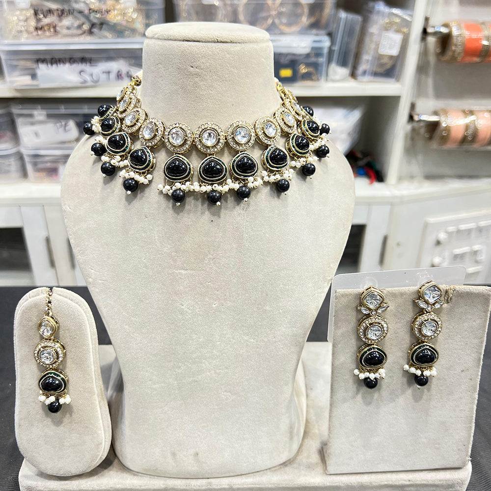 Hira Collections Glamorous Kundan And Pota Stone Pearl Choker Necklace Set