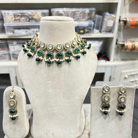 Hira Collections Glamorous Kundan And Pota Stone Pearl Choker Necklace Set