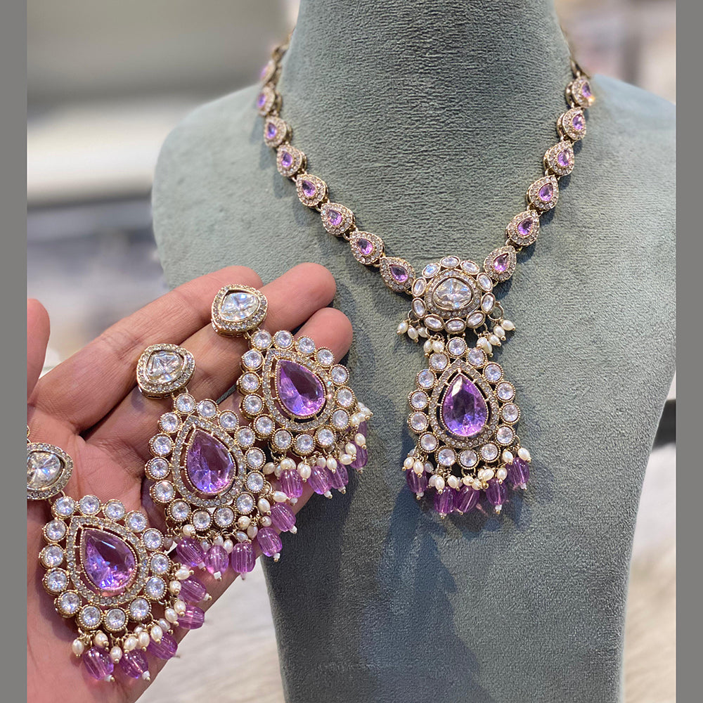 Hira Collections Grand Crystal Stone And Pearl Necklace Set