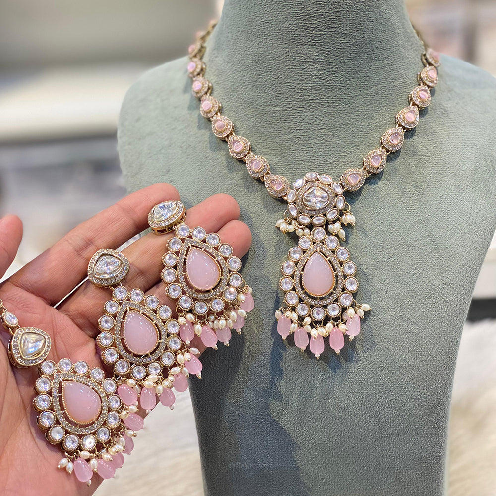 Hira Collections Grand Crystal Stone And Pearl Necklace Set