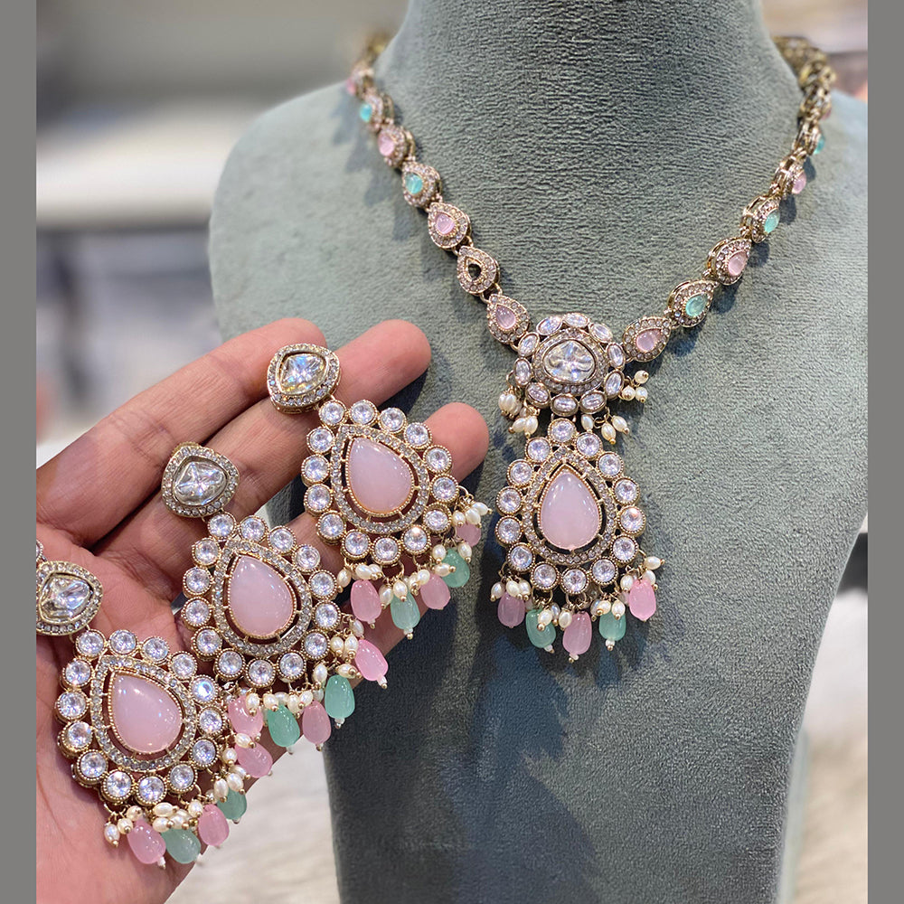 Hira Collections Grand Crystal Stone And Pearl Necklace Set