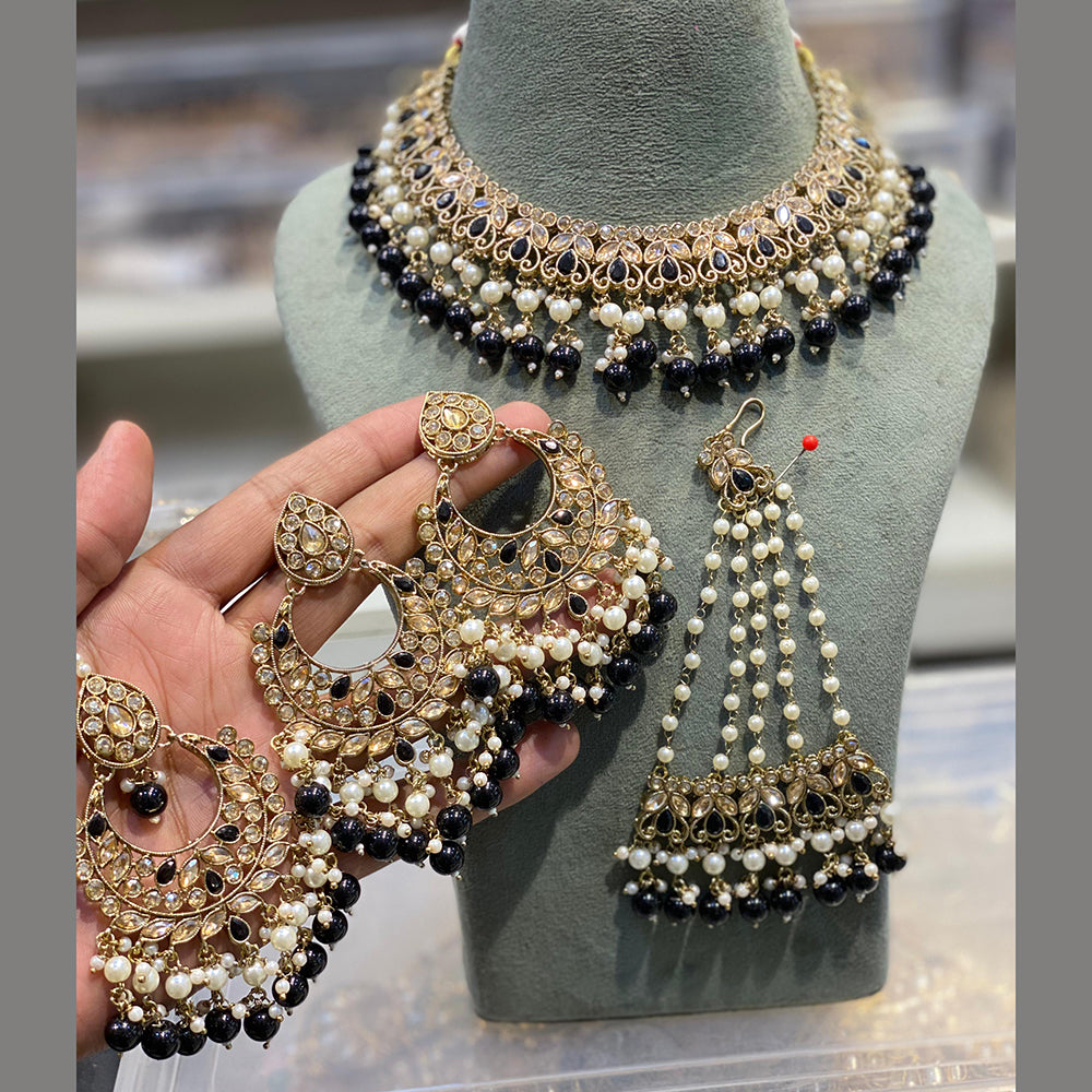 Hira Collections Grand Crystal Stone And Pearl Choker Necklace Set 