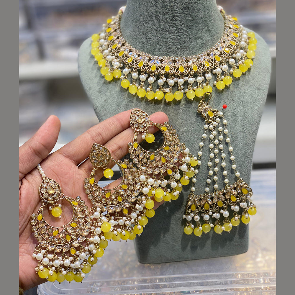 Hira Collections Grand Crystal Stone And Pearl Choker Necklace Set