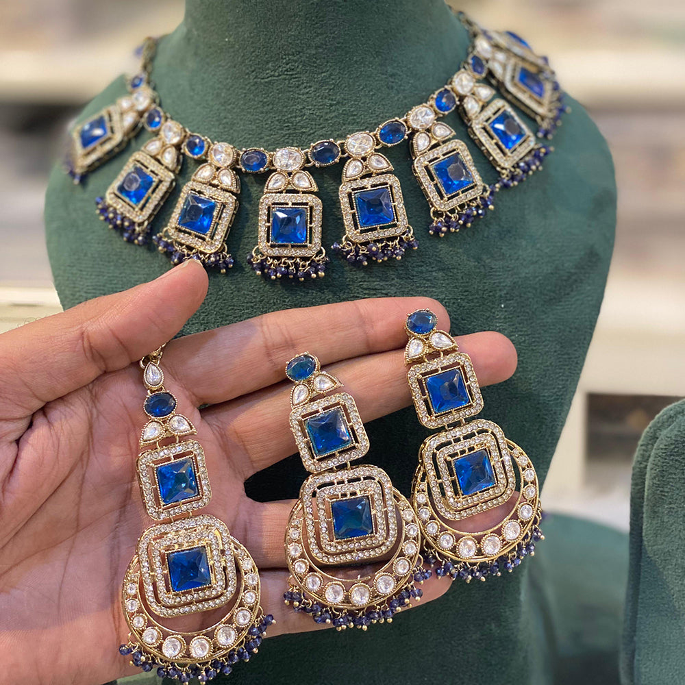 Hira Collections Grand Crystal Pearl And Austrian Stone Choker Necklace Set