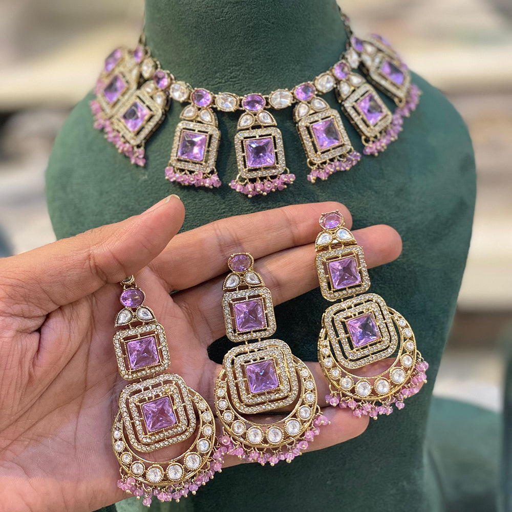 Hira Collections Grand Crystal Pearl And Austrian Stone Choker Necklace Set