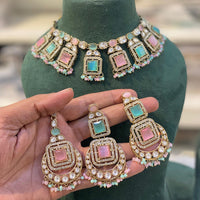 Hira Collections Grand Crystal Pearl And Austrian Stone Choker Necklace Set