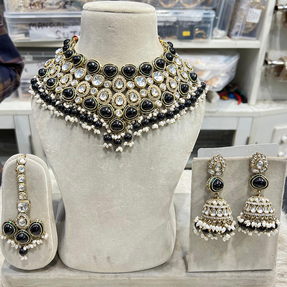 Hira Collections Glamorous Kundan And Pota Stone Pearl Choker Necklace Set