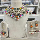 Hira Collections Glamorous Kundan And Pota Stone Pearl Choker Necklace Set