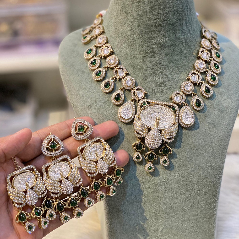 Hira Collections Glamorous Pota And Austrian Stone Necklace Set