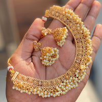 Hira Collections Glamorous Crystal Stone And Pearl Necklace Set