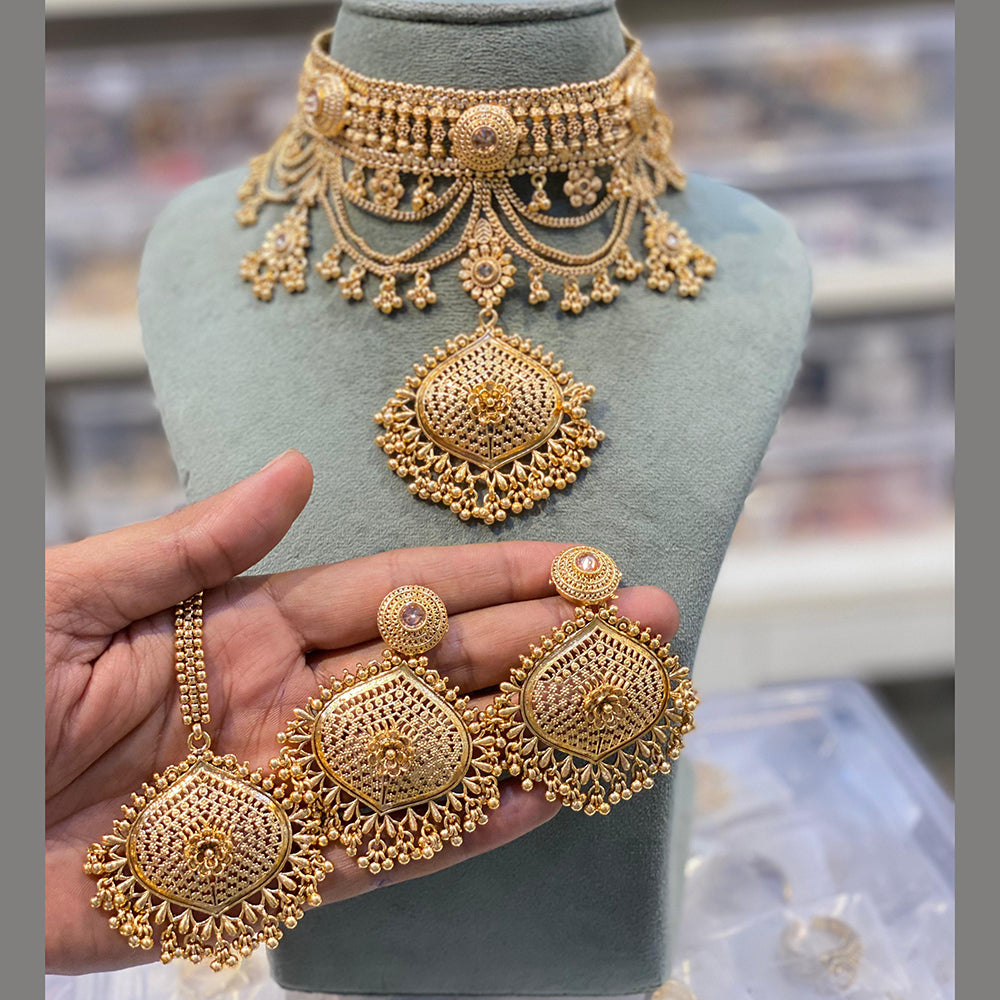 Hira Collections Crystal Stone Exclusive Glam Pearl Collection Choker Necklace Set