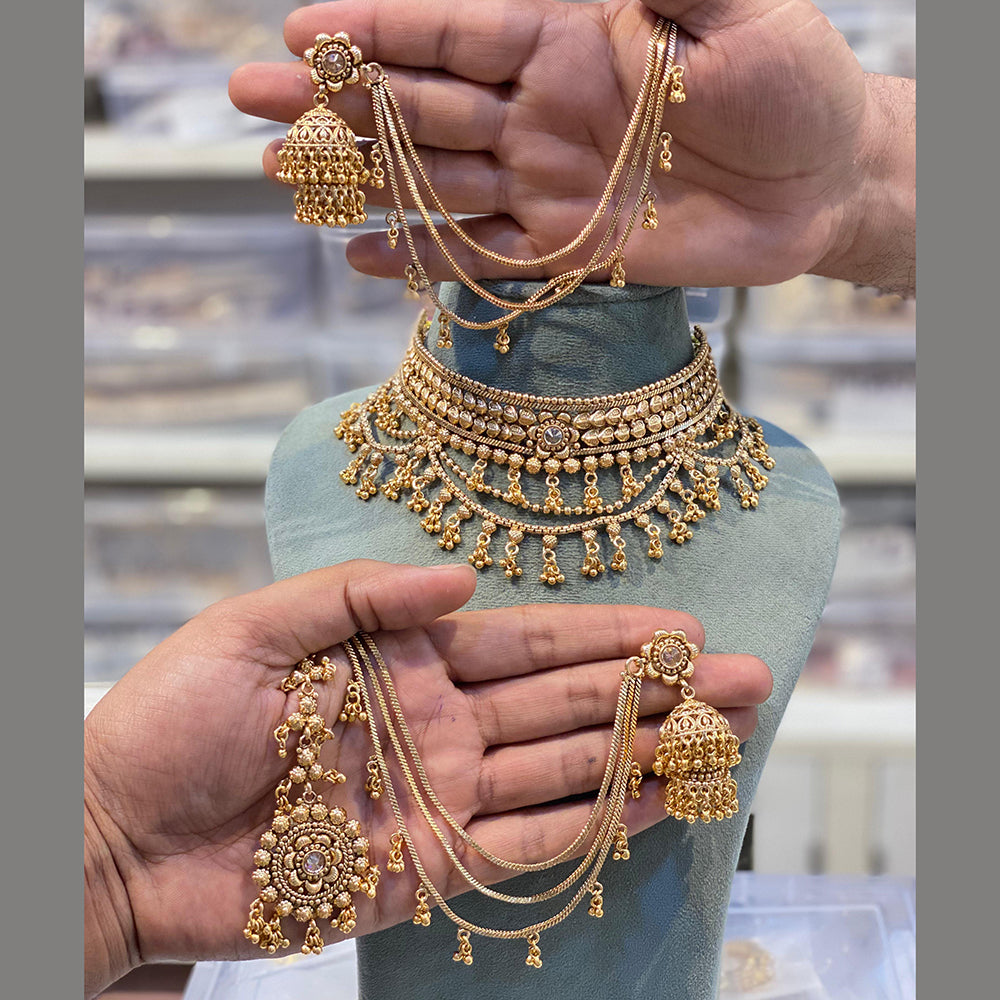 Hira Collections Crystal Stone Exclusive Glam Pearl Collection Choker Necklace Set