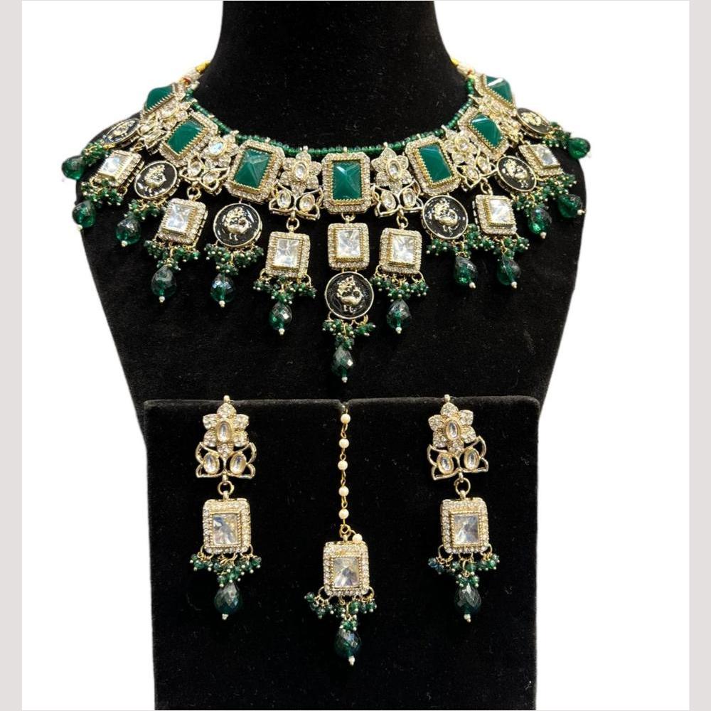 Hira Collections Grand Crystal Pearl And Austrian Stone Choker Necklace Set