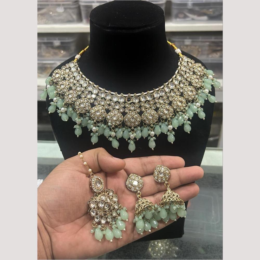 Hira Collections Glamorous Kundan Stone And Pearl Choker Necklace Set