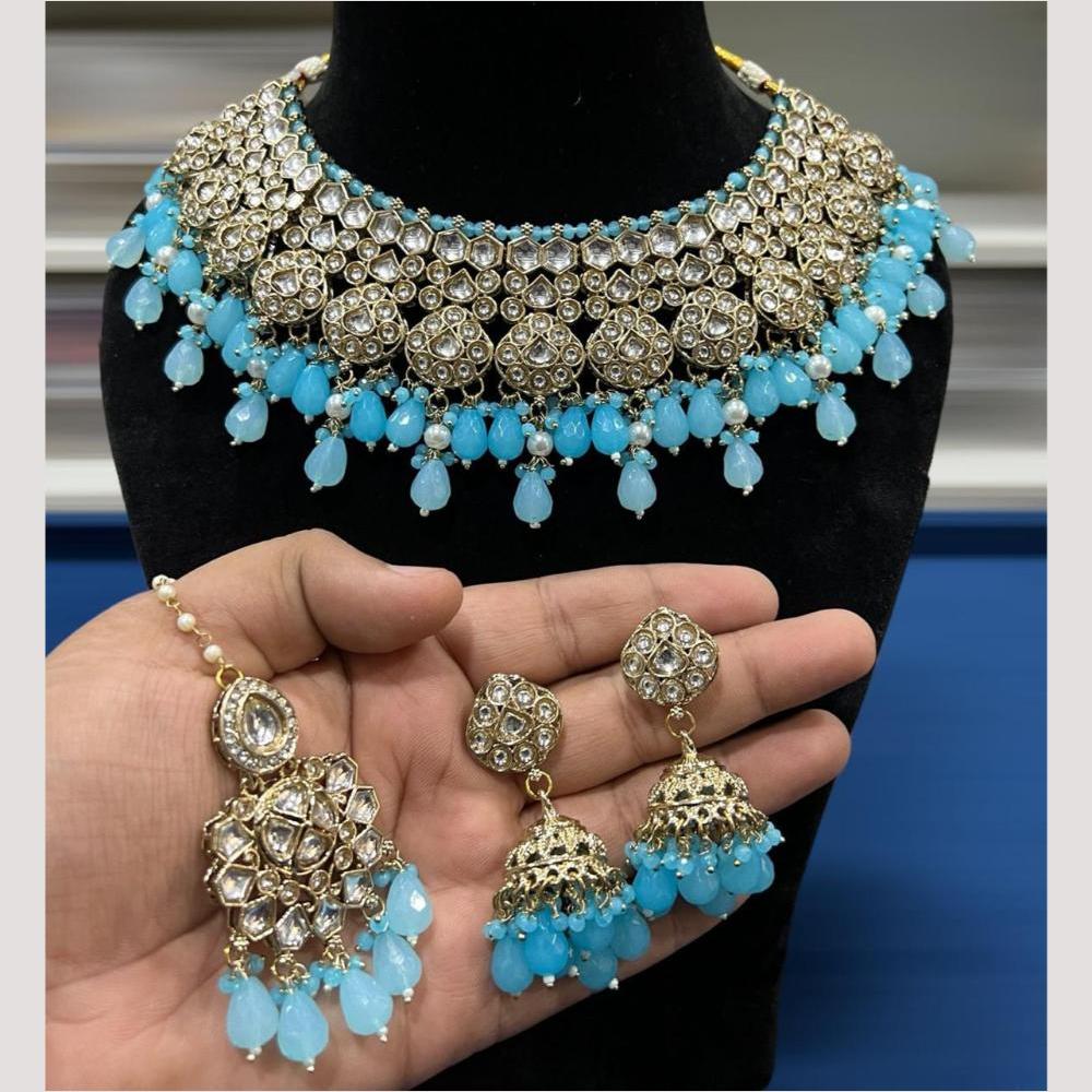 Hira Collections Glamorous Kundan Stone And Pearl Choker Necklace Set