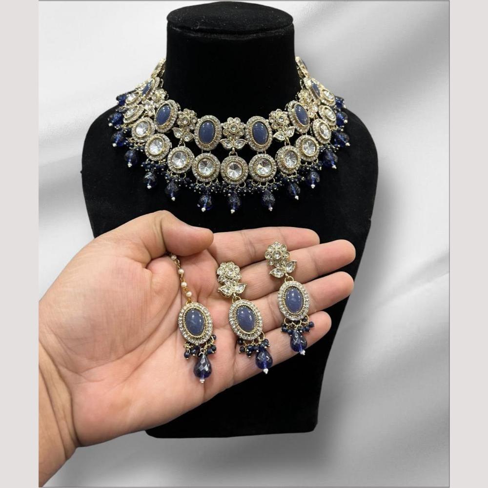 Hira Collections Glamorous Kundan And Pota Stone Pearl Choker Necklace Set