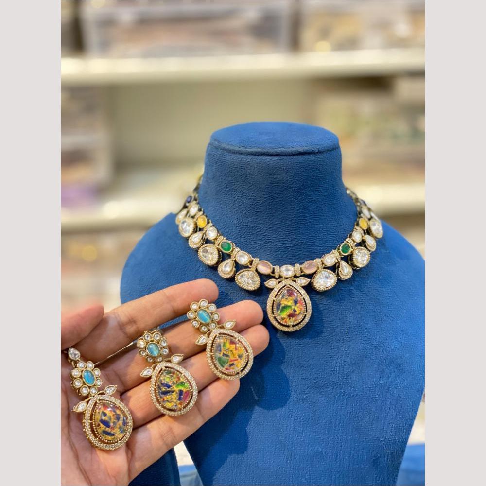 Hira Collections Glamorous Druzy Crystal Stone Necklace Set