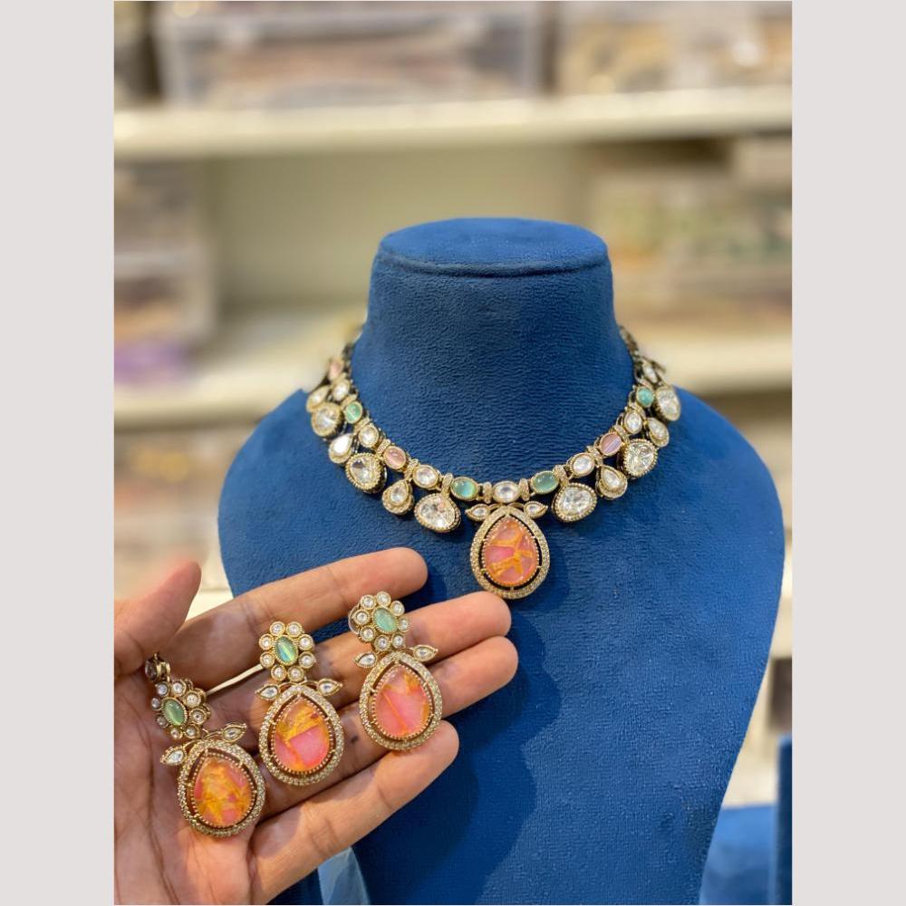 Hira Collections Glamorous Druzy Crystal Stone Necklace Set