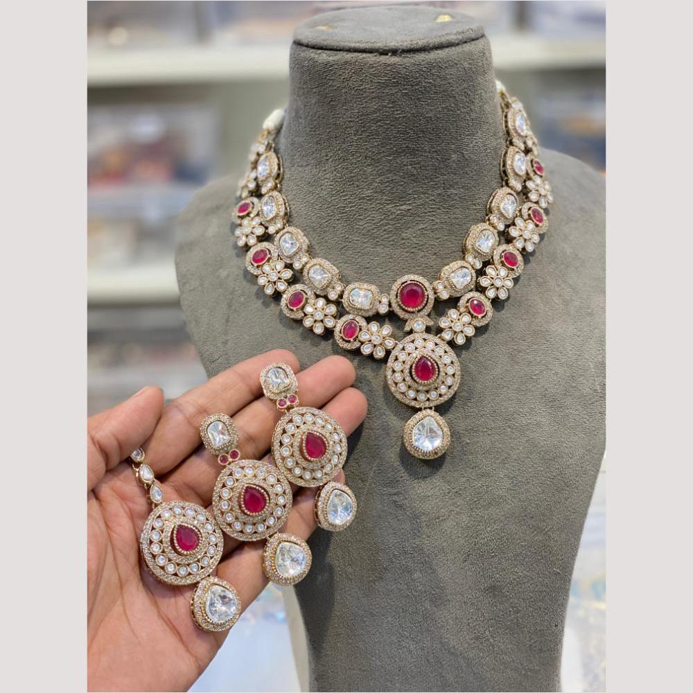 Hira Collections Glamorous Kundan And Pota Stone Necklace Set