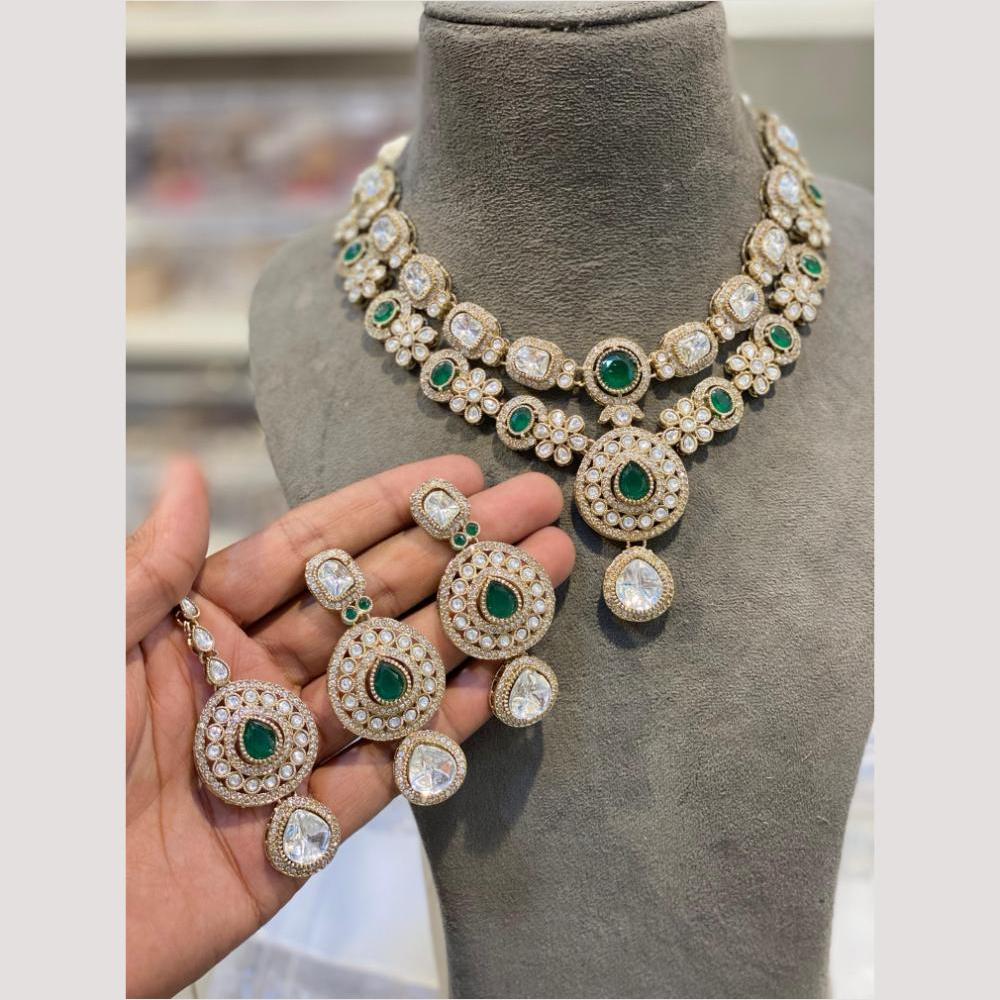 Hira Collections Glamorous Kundan And Pota Stone Necklace Set