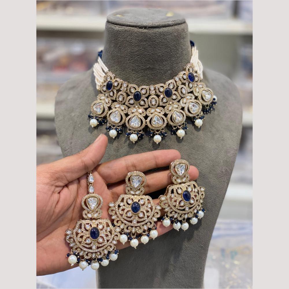 Hira Collections Glamorous Kundan And Pota Stone Pearl Choker Necklace Set