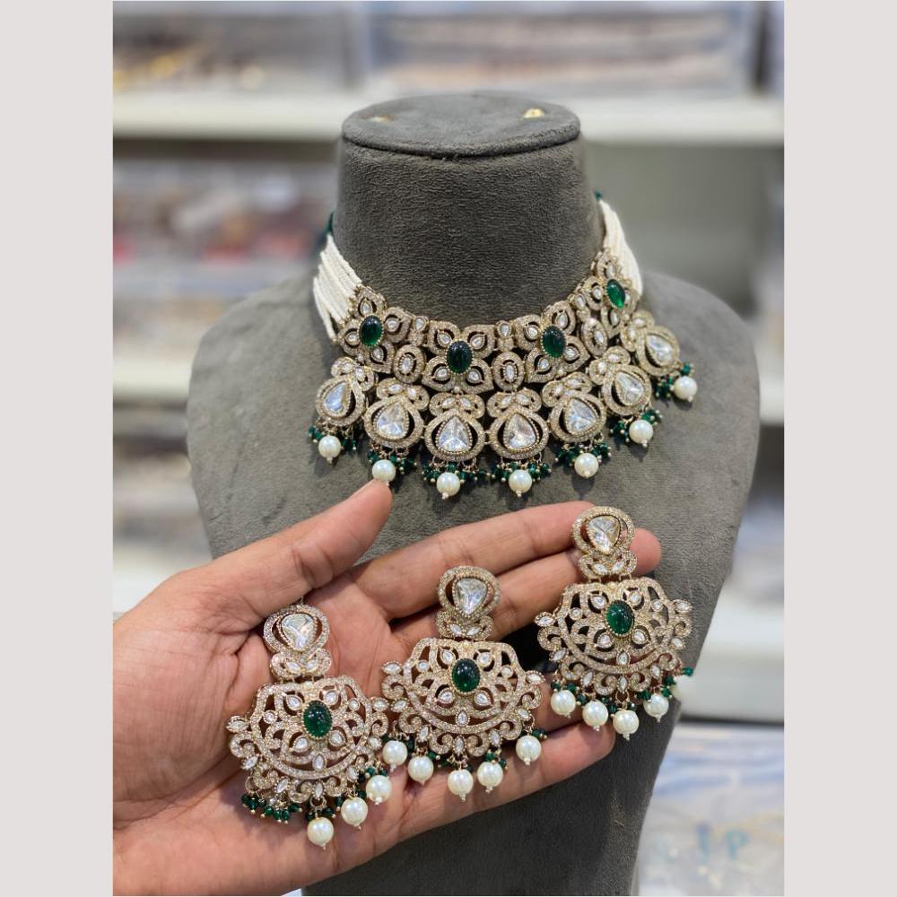 Hira Collections Glamorous Kundan And Pota Stone Pearl Choker Necklace Set