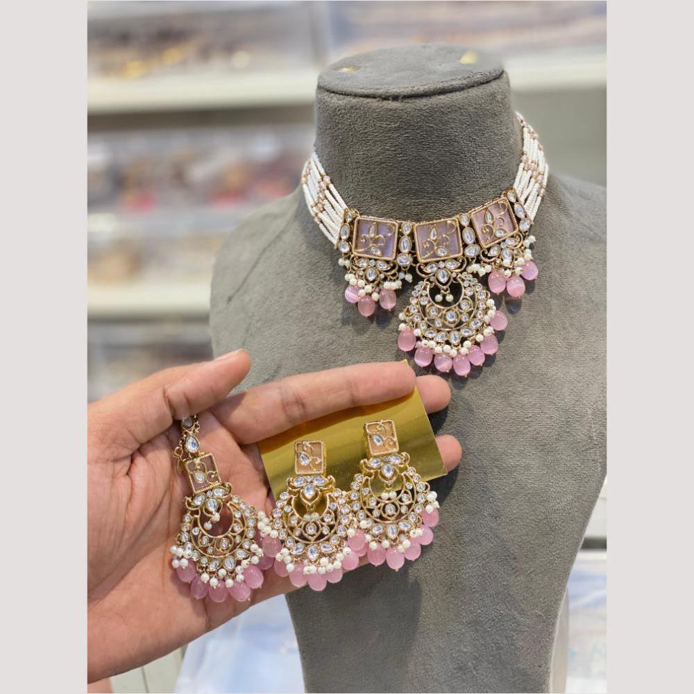 Hira Collections Glamorous Kundan And Pearl Choker Necklace Set