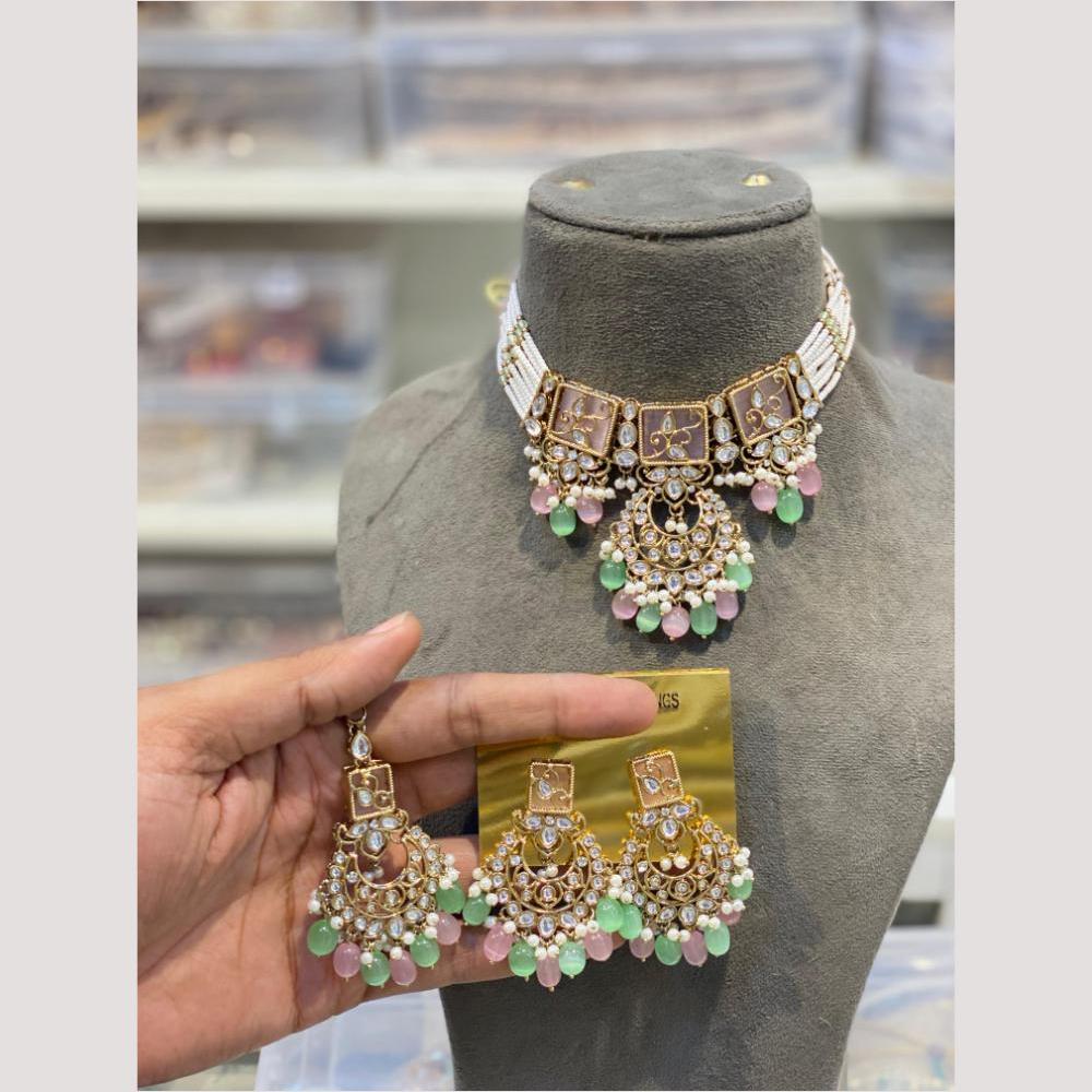 Hira Collections Glamorous Kundan And Pearl Choker Necklace Set