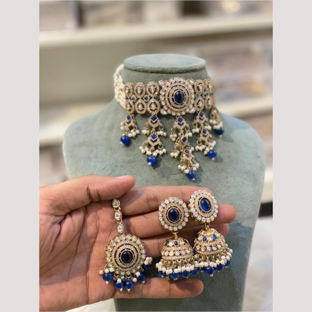 Hira Collections Grand Crystal Pearl And Austrian Stone Choker Necklace Set