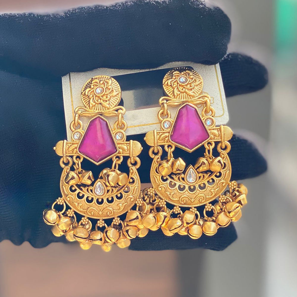 Hira Collections Luxury Kundan Stone And Ghungroo Dangler Earrings