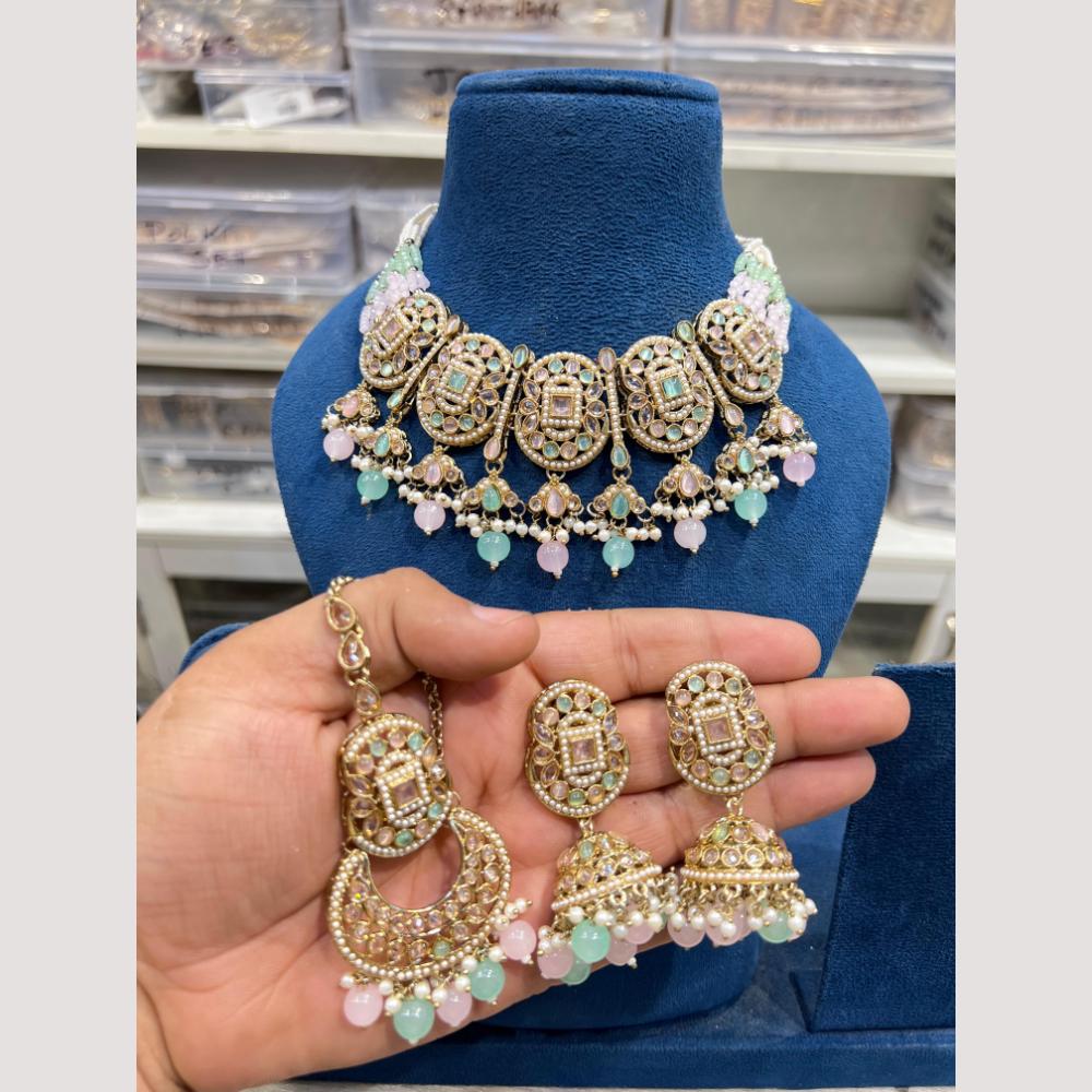 Hira Collections Glamorous Crystal Stone And Pearl Necklace Set