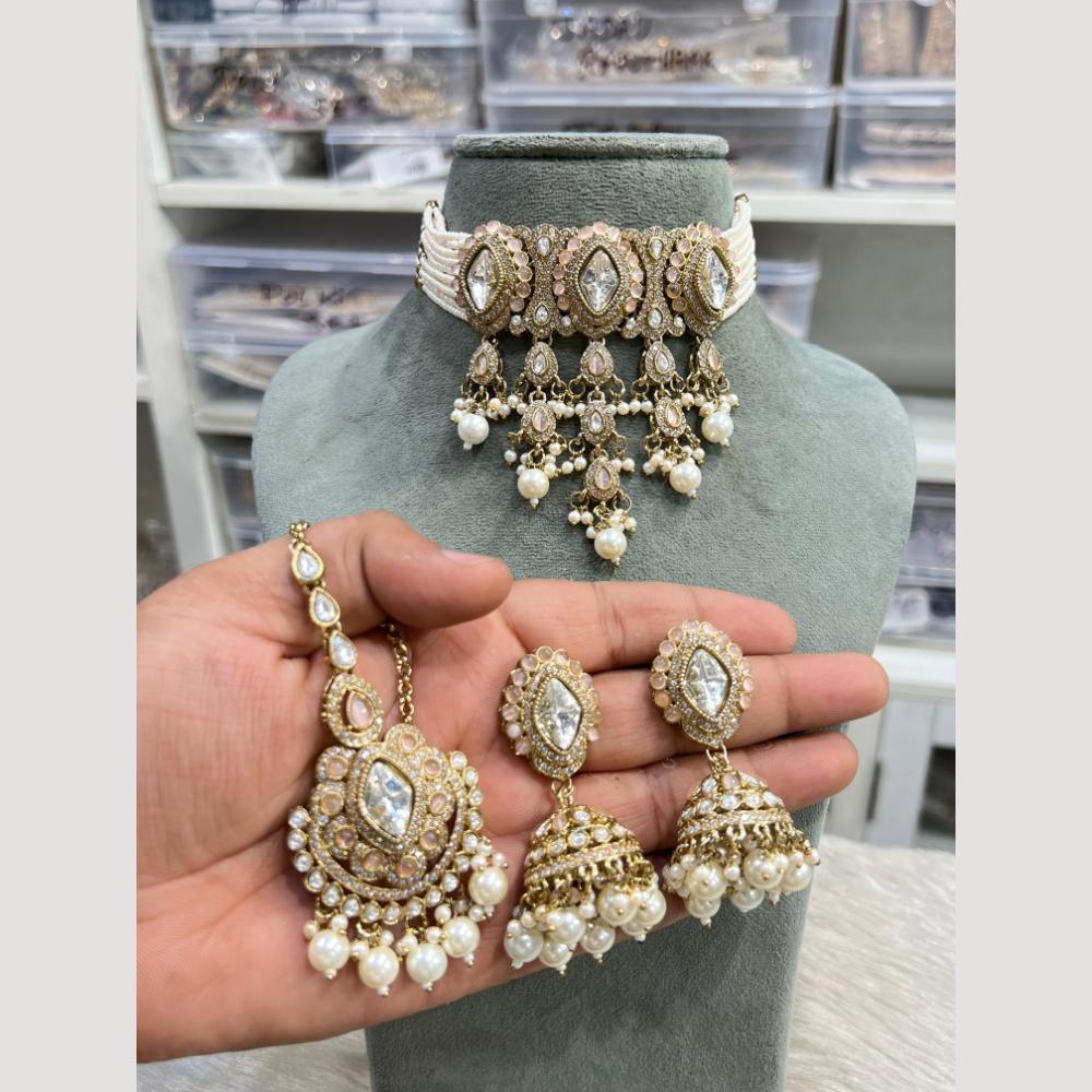 Hira Collections Glamorous Kundan And Pearl Choker Necklace Set