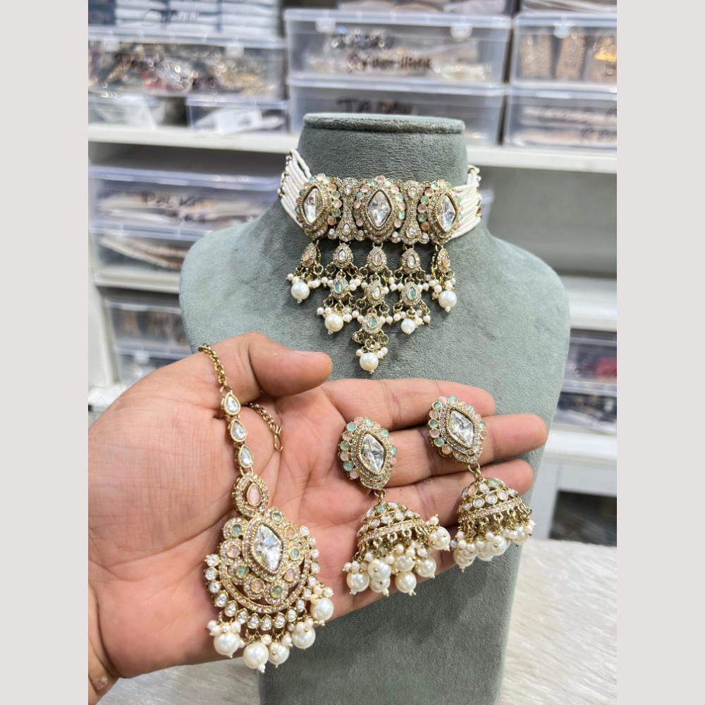 Hira Collections Glamorous Kundan And Pearl Choker Necklace Set
