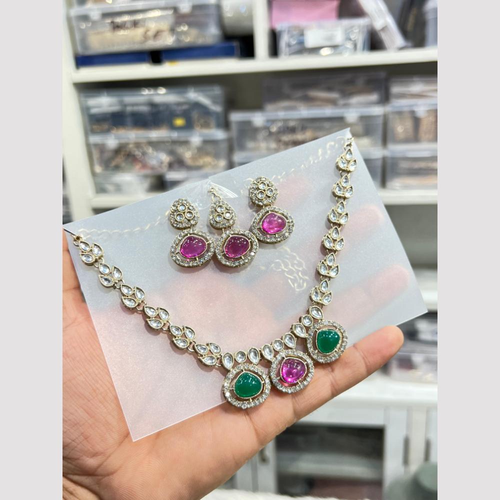 Hira Collections Kundan Stone And Austrian Stone Necklace Set