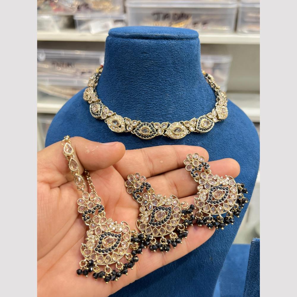 Hira Collections Designer Crystal Stone Pearl And Beaded Choker Necklace Set