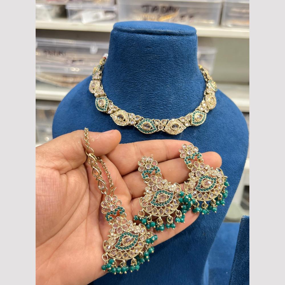 Hira Collections Designer Crystal Stone Pearl And Beaded Choker Necklace Set