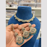 Hira Collections Designer Crystal Stone Pearl And Beaded Choker Necklace Set