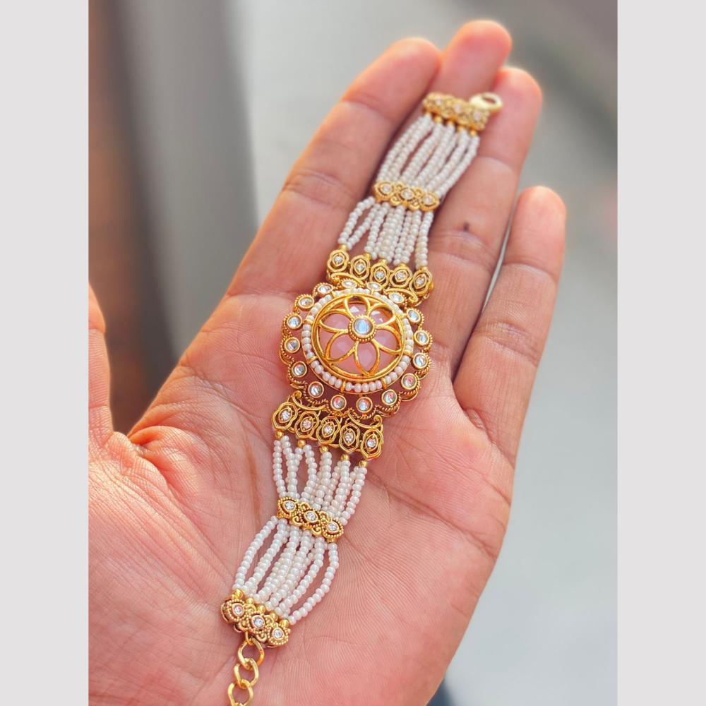 Hira Collections Graceful Pota Stone And Pearl Adjustable Bracelet